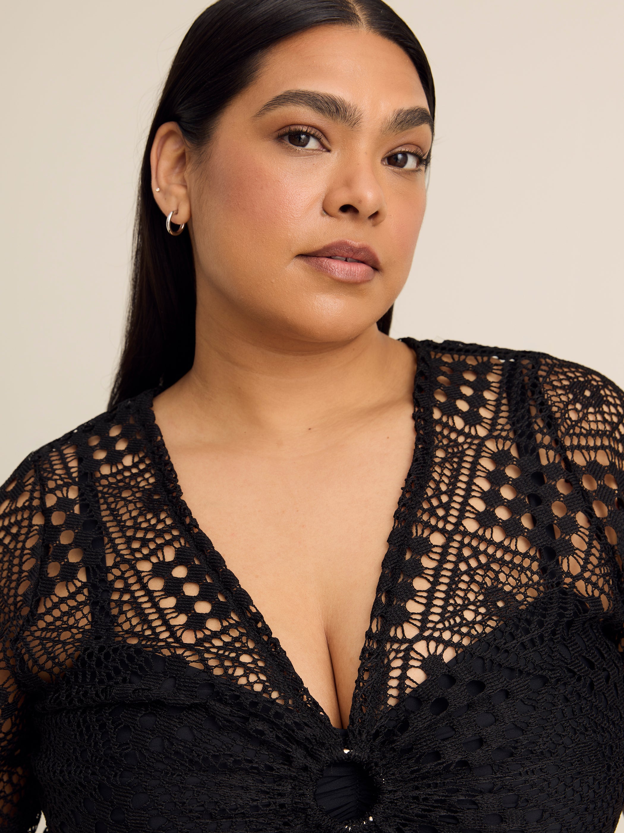 Long Crochet Knit Cover-Up Dress with Keyhole V-Neck - Cover Me