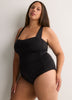 Black Shirred Mid-Leg One-Piece Swimsuit