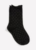 Black Rolled-Edge Crew Socks with Micro Dot Print