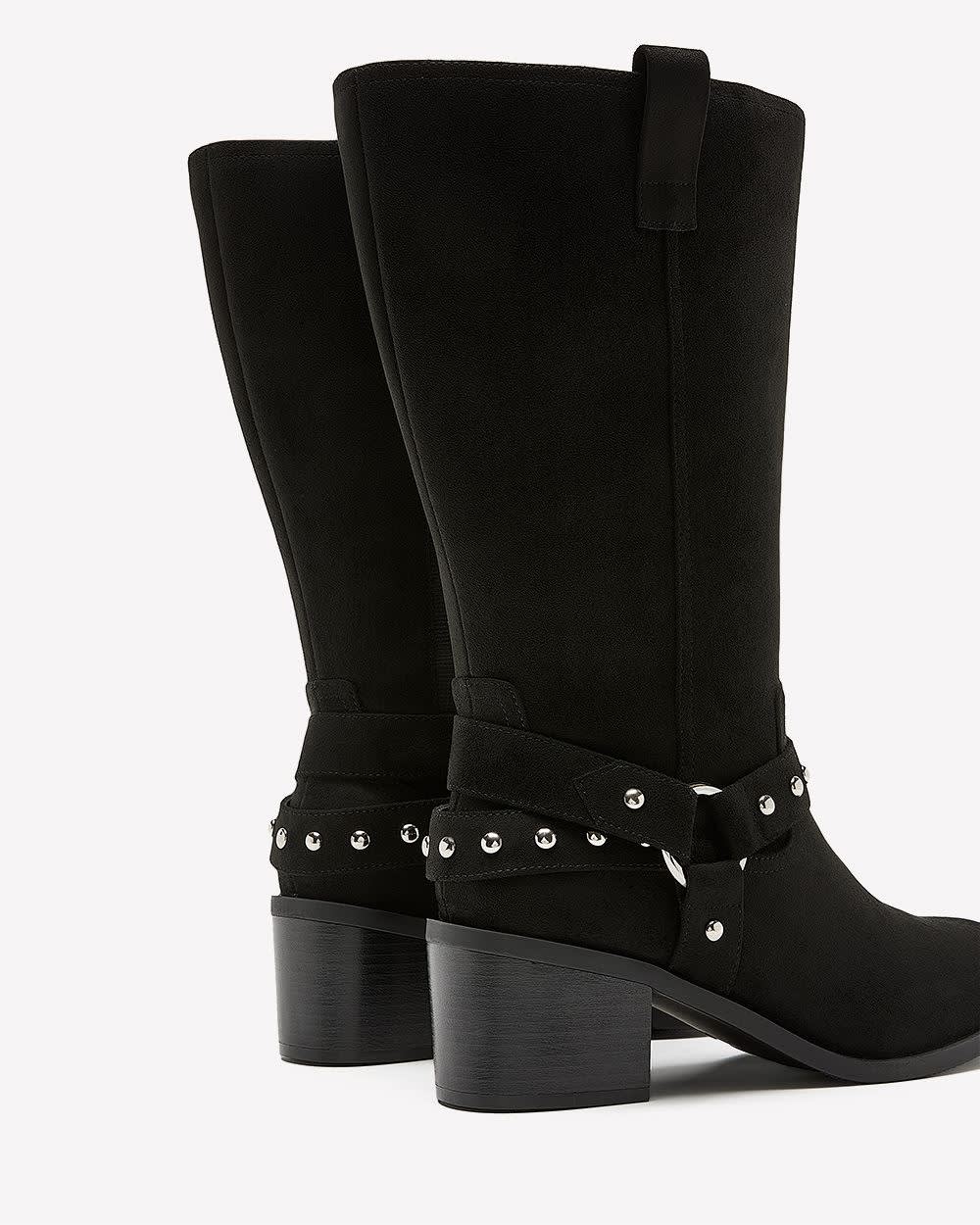 Bottes mi-mollet pour femmes en suède synthétique – Bride avec harnais, clous