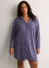 Short Blue Plaid Buttoned-Down Sleepshirt - tiVOGLIO