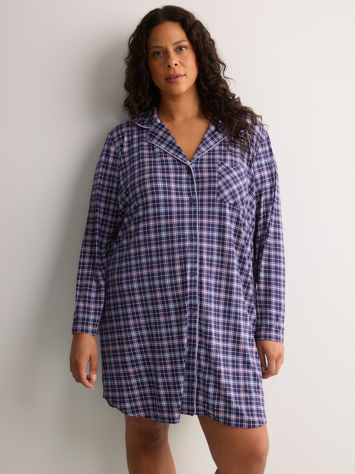 Short Blue Plaid Buttoned-Down Sleepshirt - tiVOGLIO