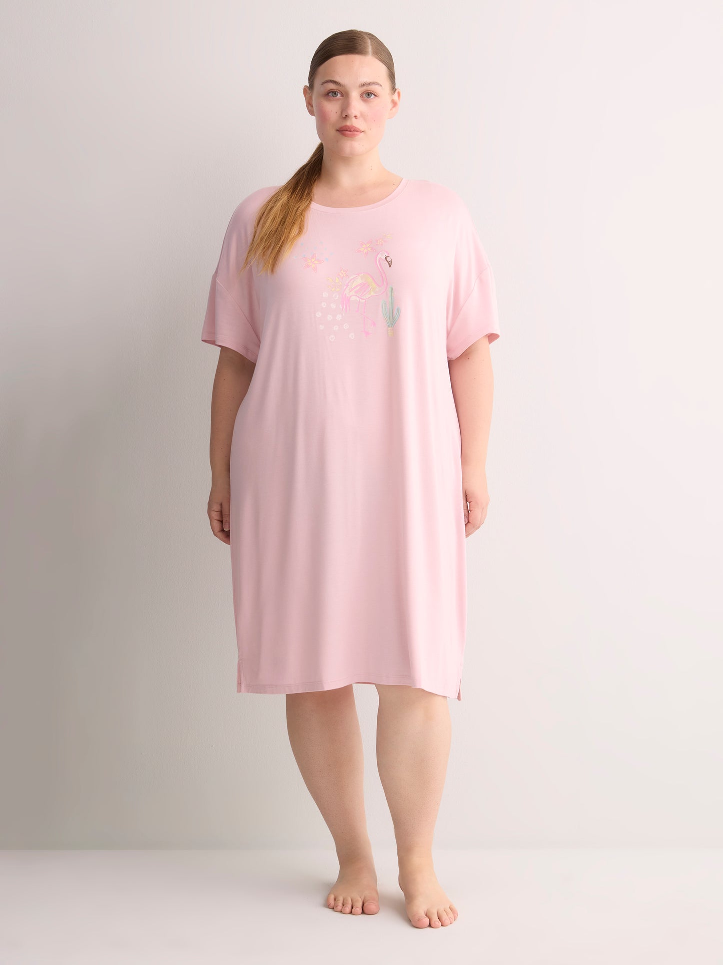 Responsible, Lilac Short-Sleeve Sleepshirt with Flamingo Print