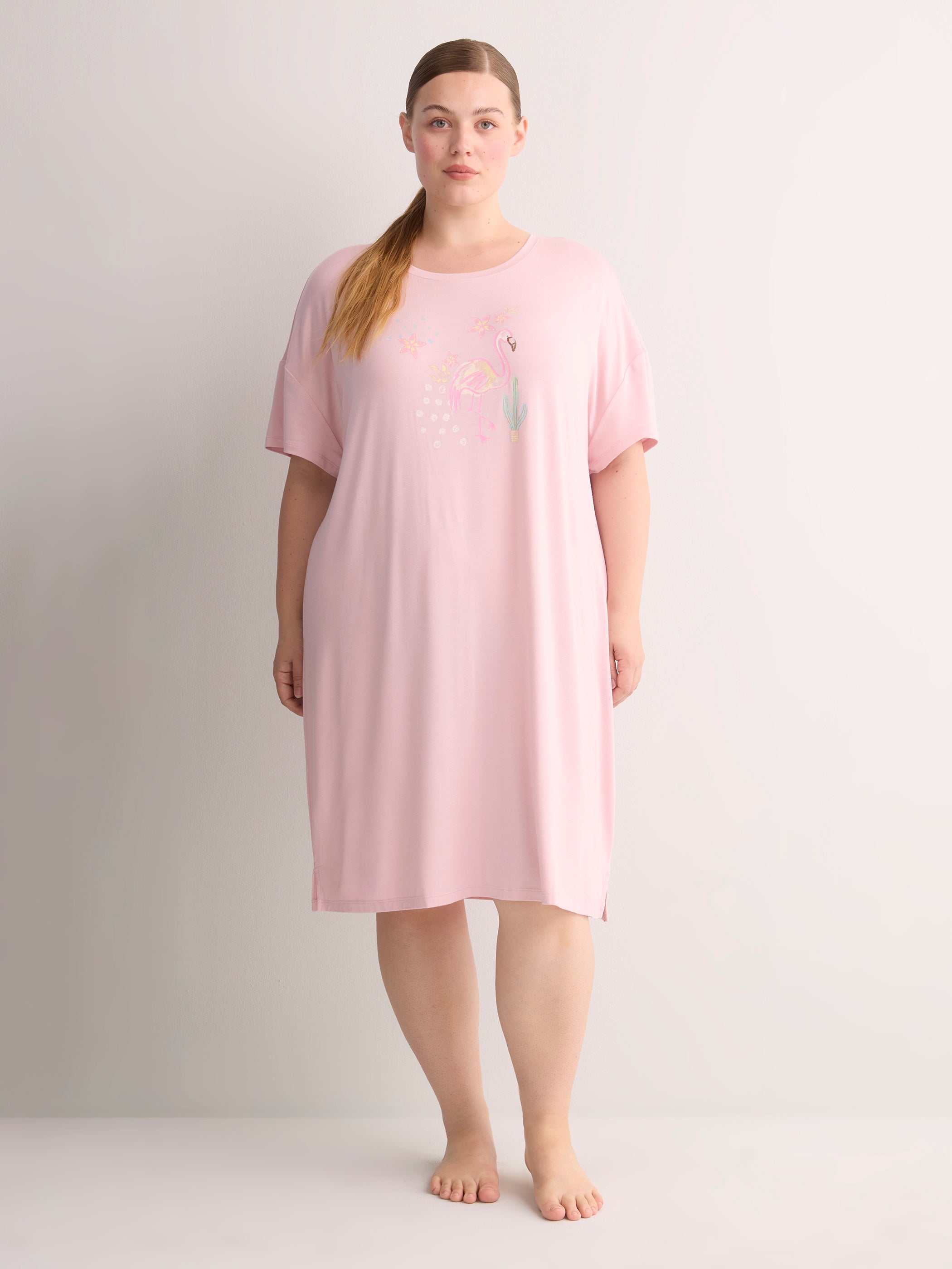 Responsible, Lilac Short-Sleeve Sleepshirt with Flamingo Print