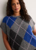 Loose Extended-Sleeve Argyle Fuzzy Yarn Short Sweater