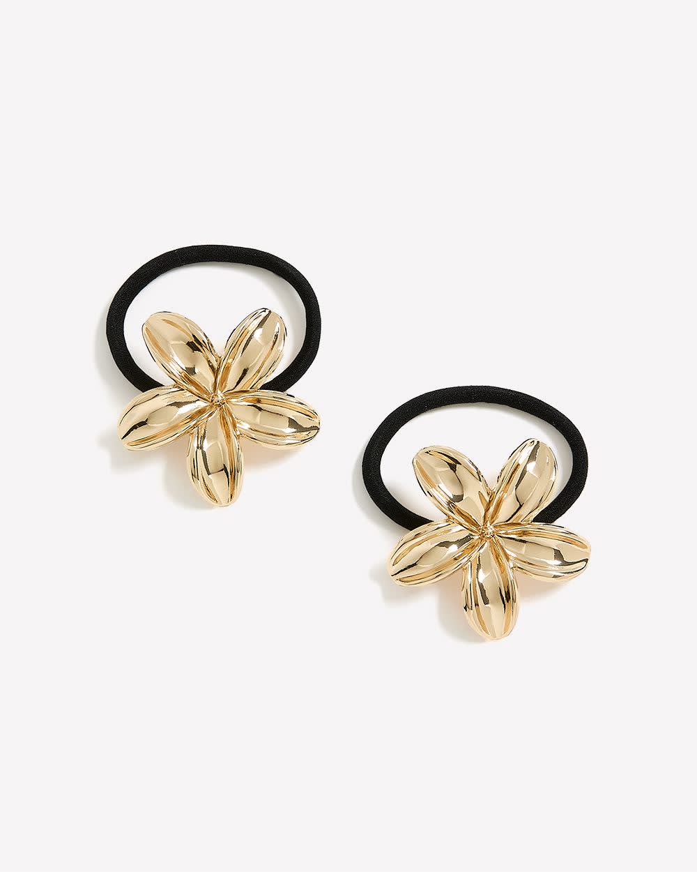 Élastiques à cheveux avec fleurs dorées, ens. de 2