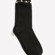 Textured Cotton Knit Crew Socks with Pearl and Rhinestone Lettuce Edge