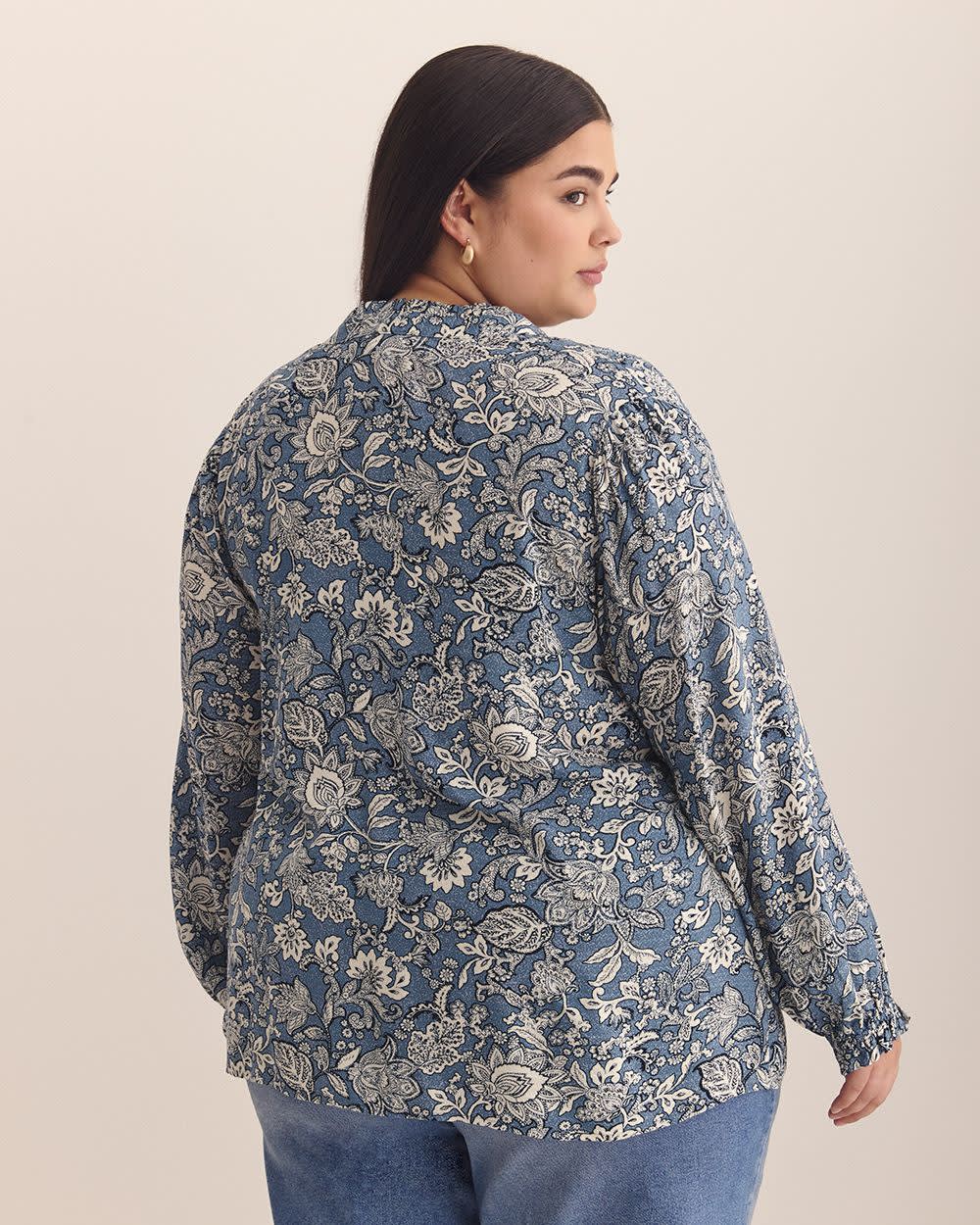 Responsible, Long-Sleeve Mao Split Neck Blouse