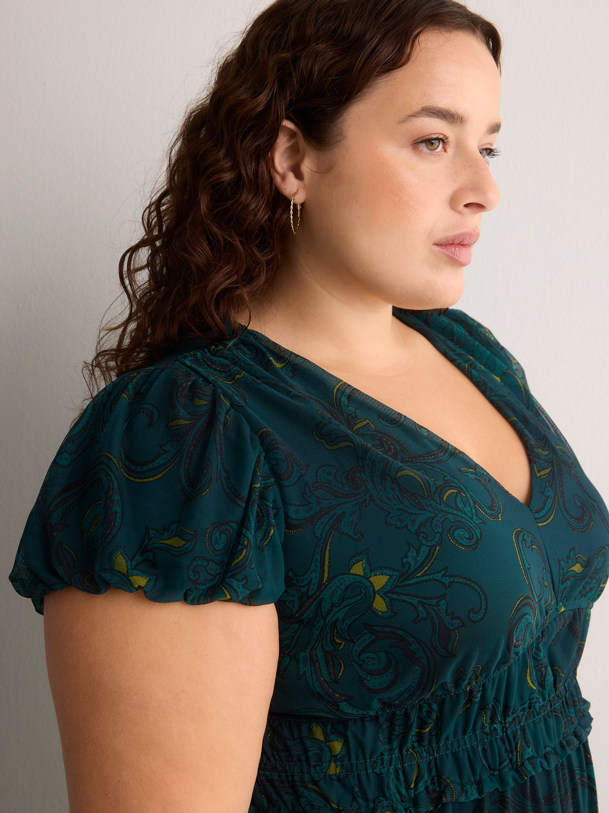 Green Printed V-Neck Maxi Sangria Dress