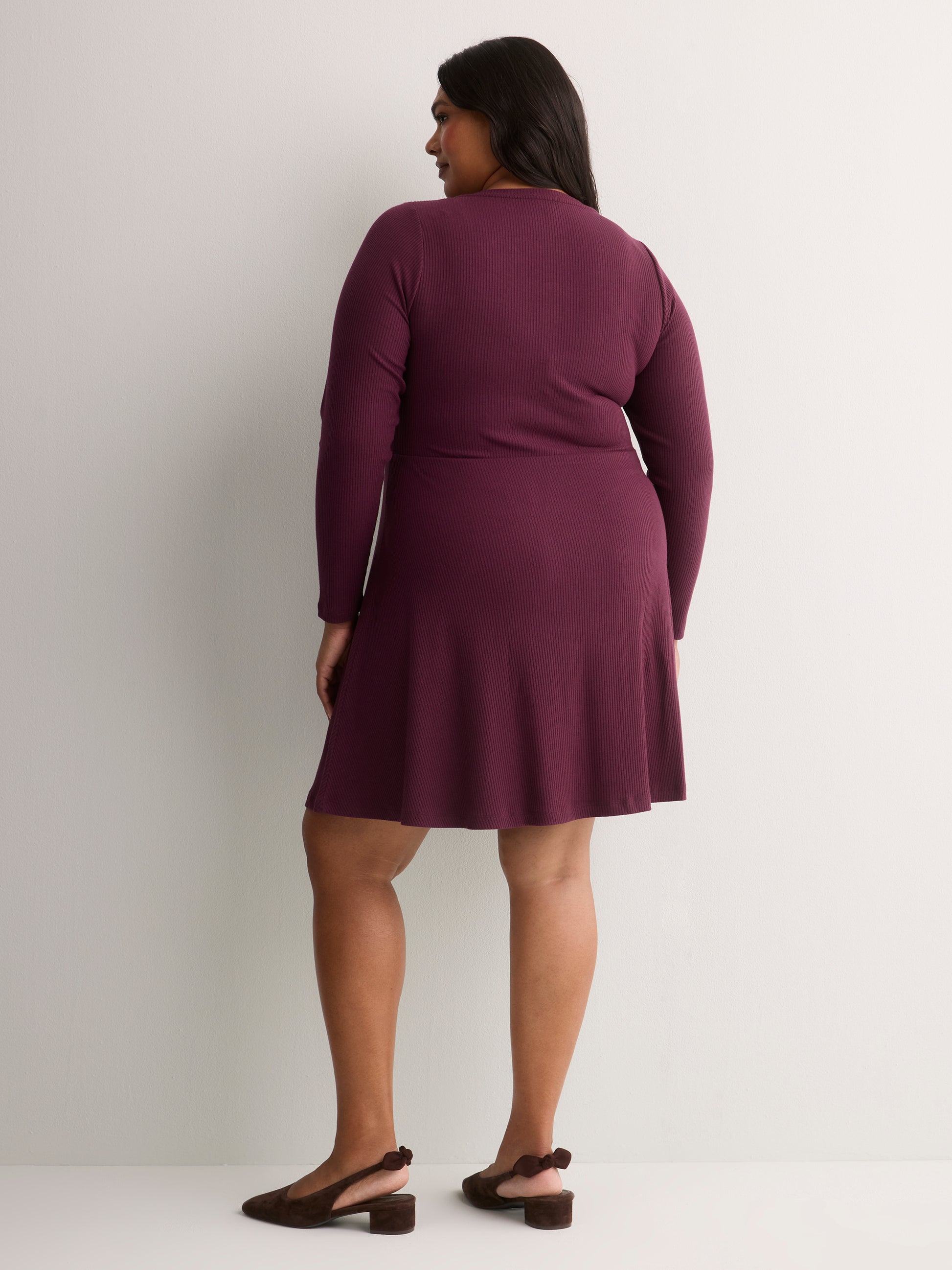Ribbed Fit-and-Flare Crew-Neck Short Dress