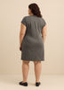 Grey Pinstripe Crewneck Dress with Side Knot