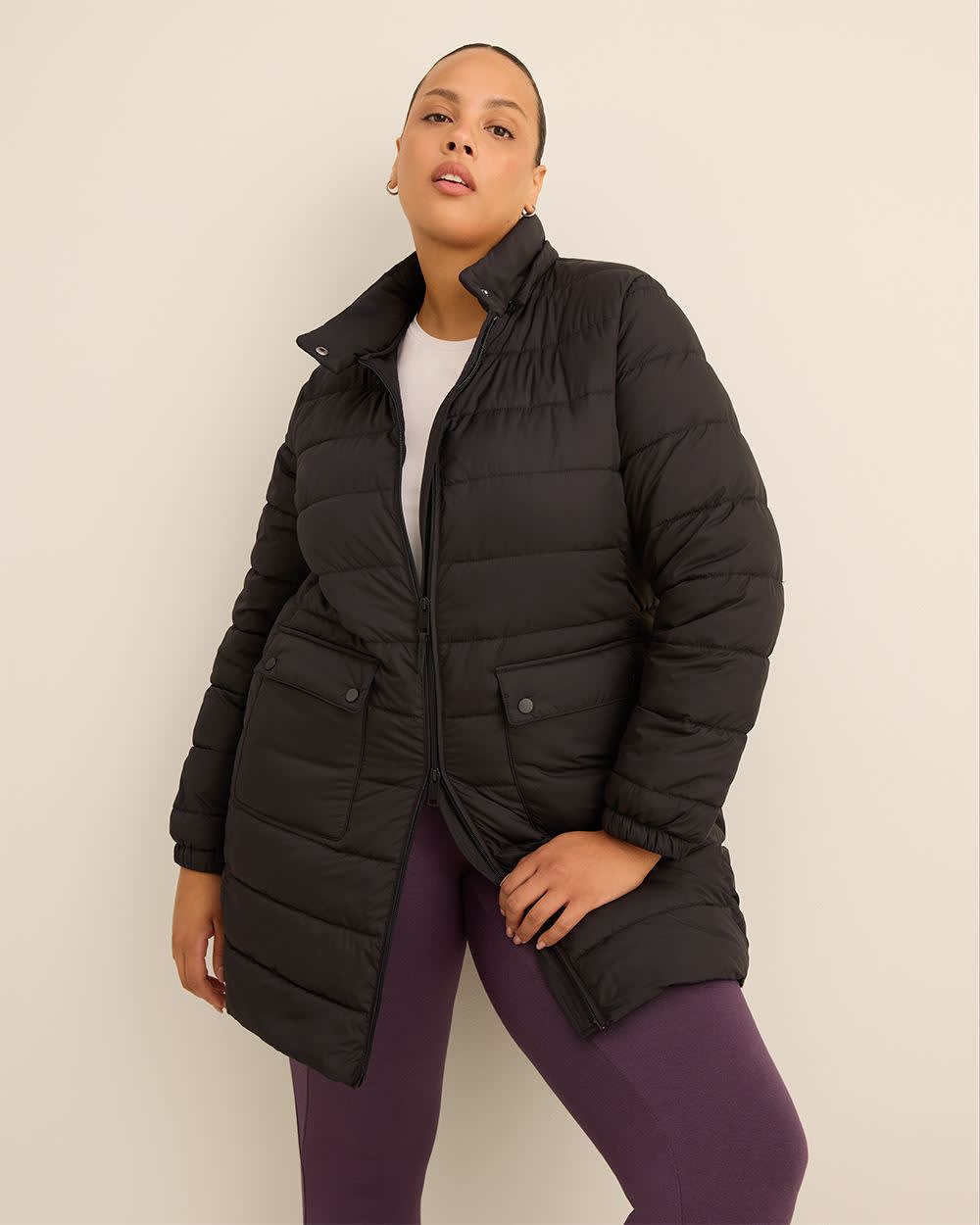 Manteau long compressible avec capuche détachable