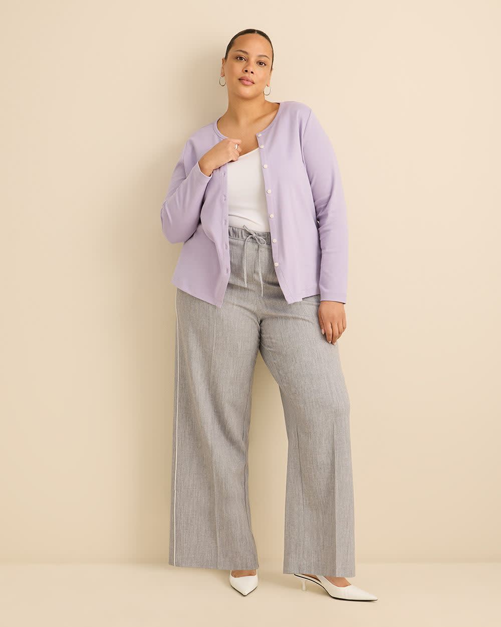 Heathered Pull-On Wide-Leg Pant
