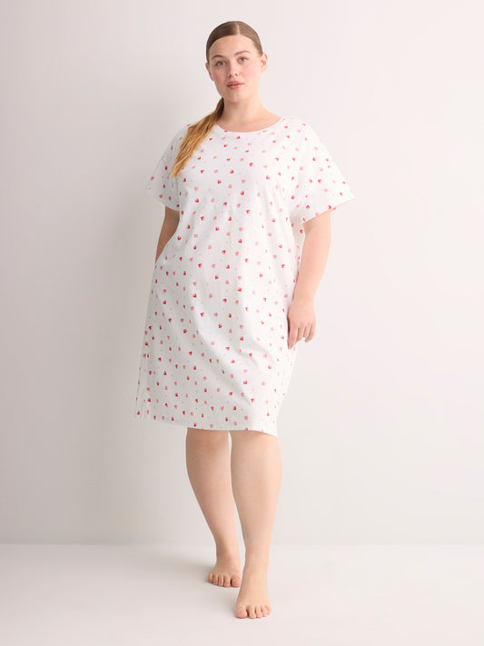 White Strawberry-Print Short-Sleeve Sleepshirt - ti Voglio