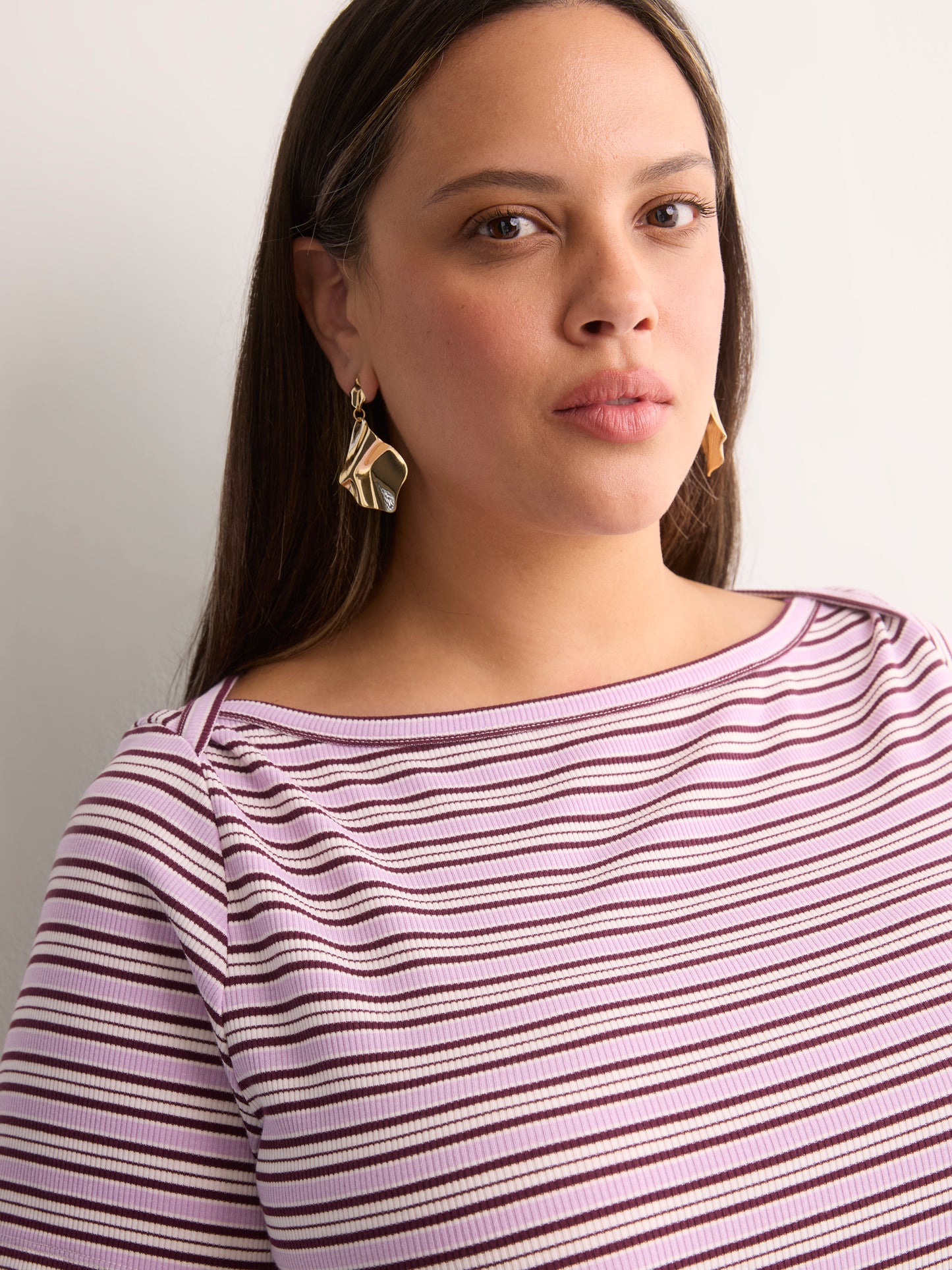 White Fitted Boat-Neck Ribbed Knit Baby Tee