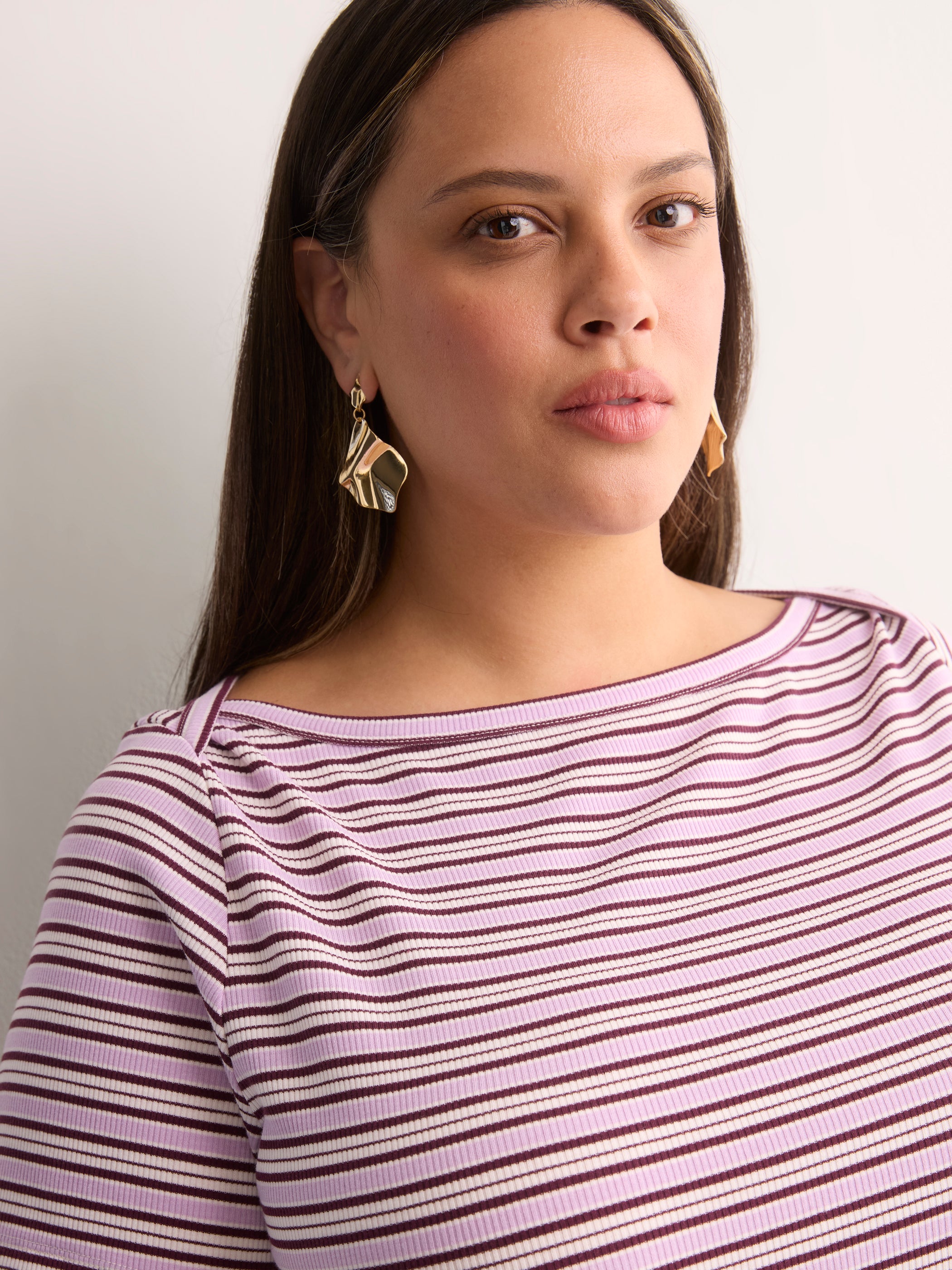 White Fitted Boat-Neck Ribbed Knit Baby Tee