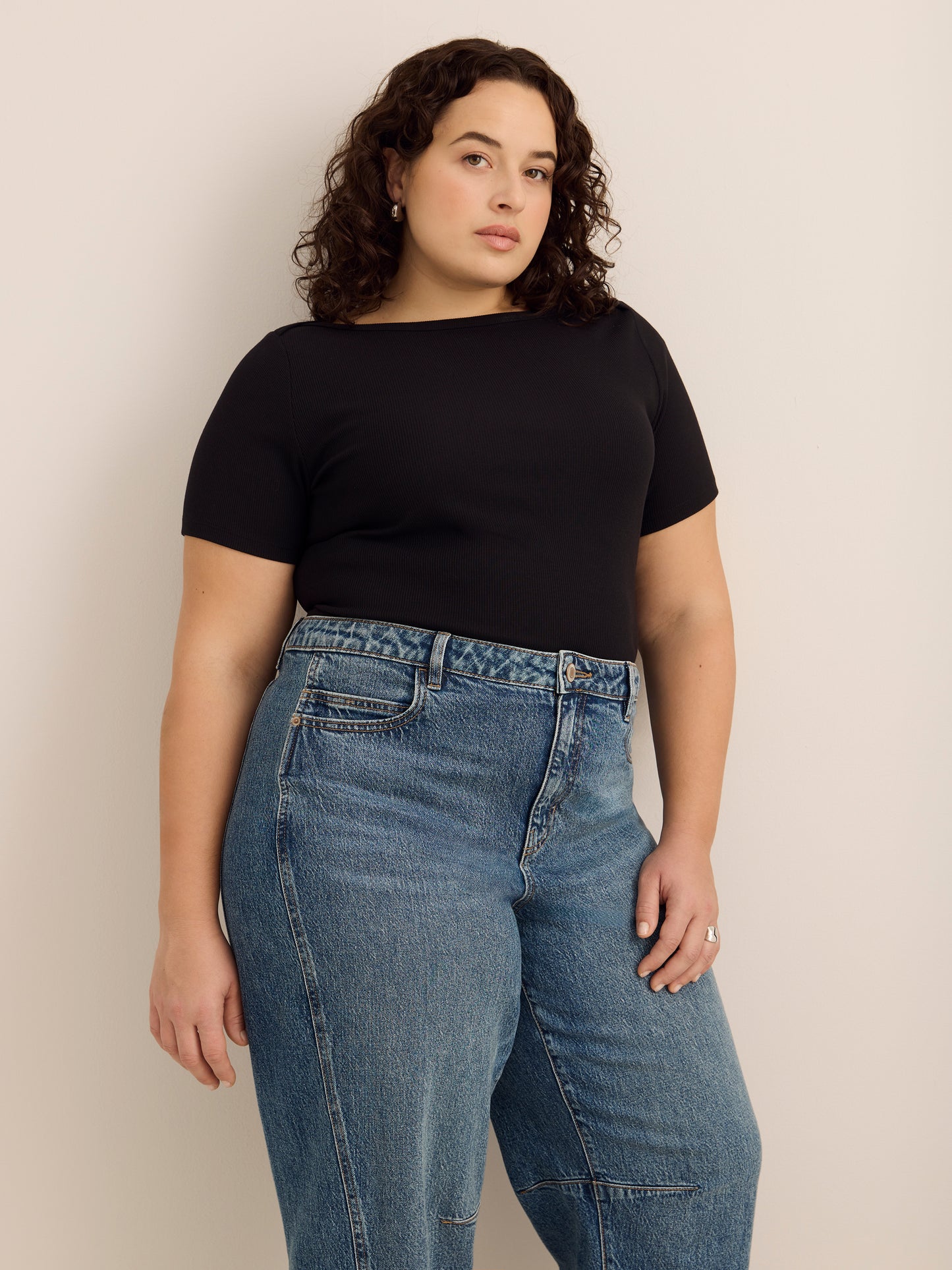 Black Rib Boat-Neck Baby Tee