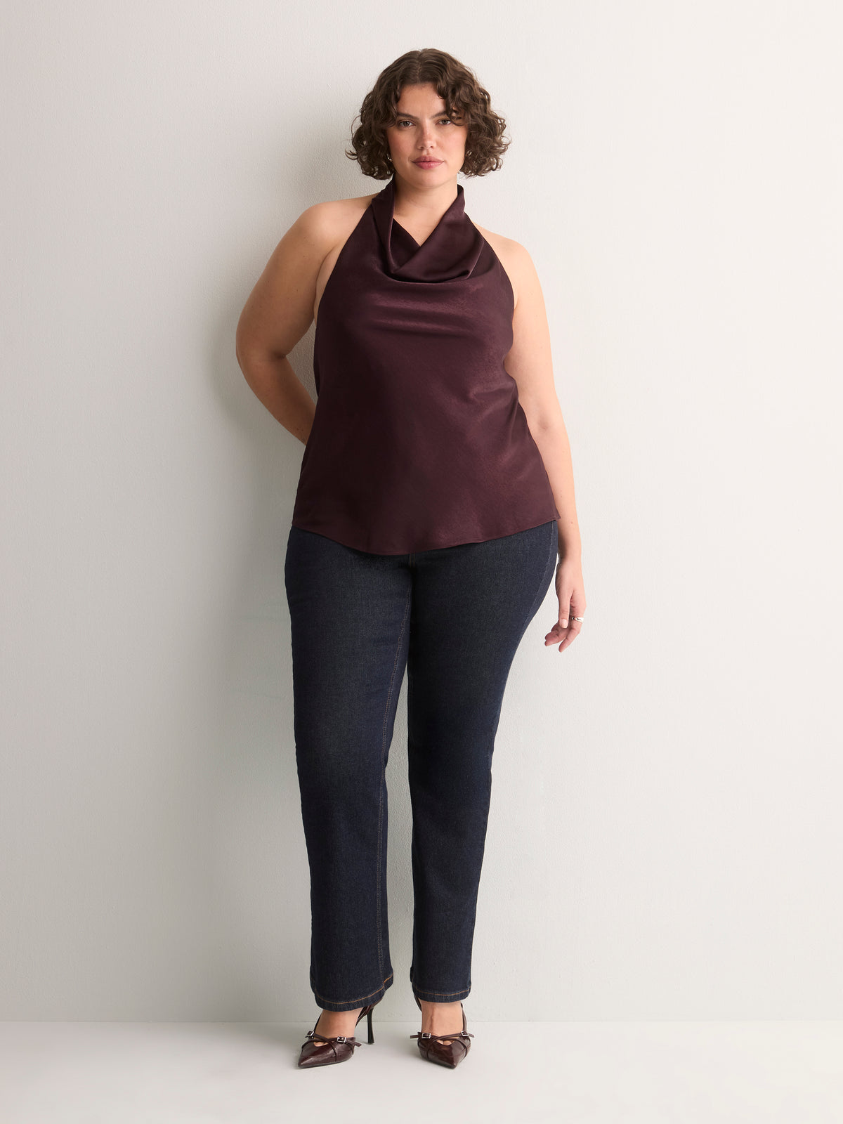 Satin Straight Sleeveless Halter Top