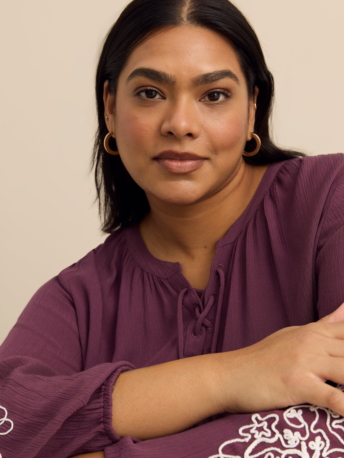 Boho Embroidered Long-Sleeve Swing Blouse