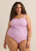 Haut tankini style bandeau à rayures violettes avec côtés froncés