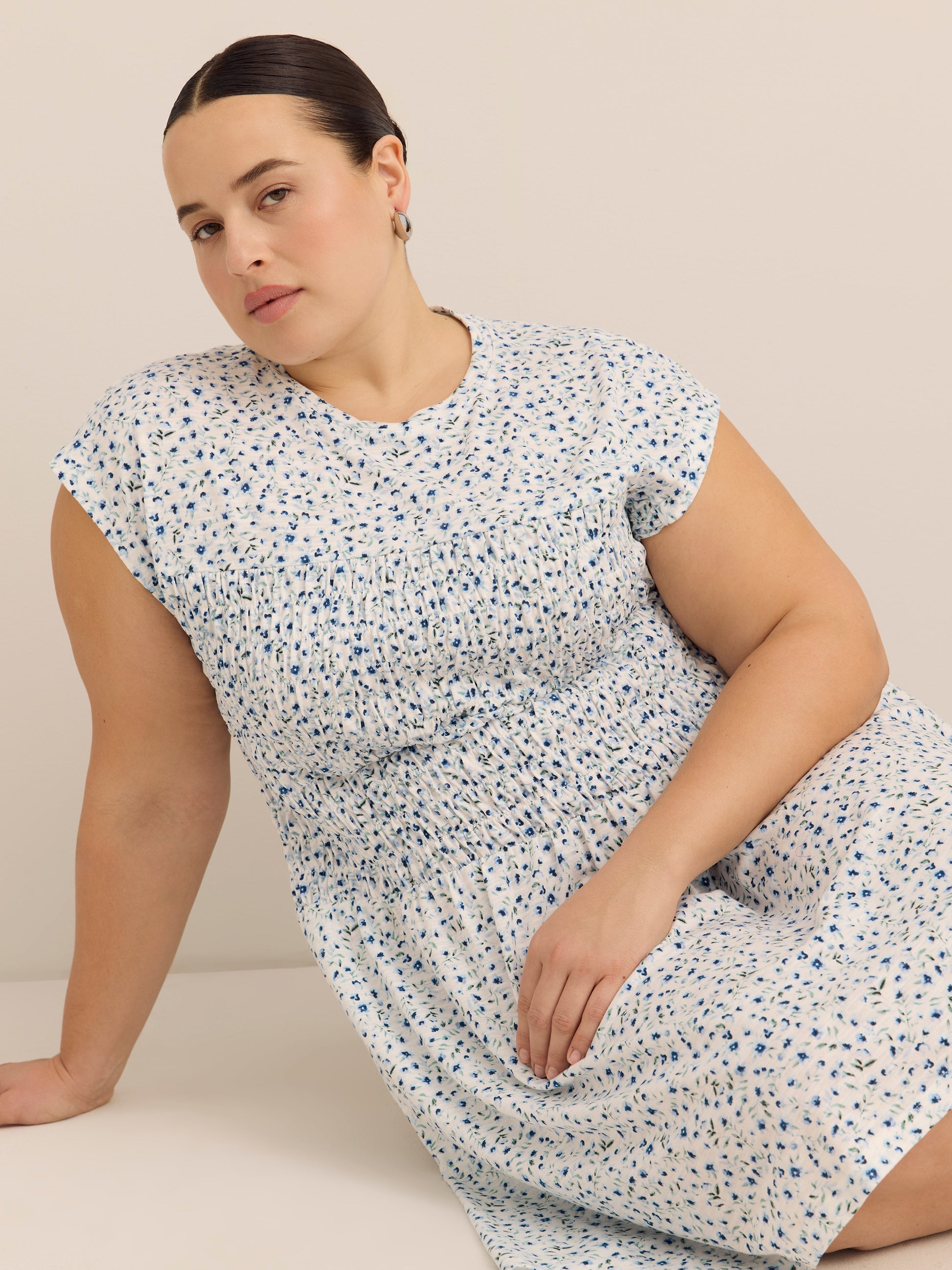 Sleeveless Smocked Crew-Neck Short Dress