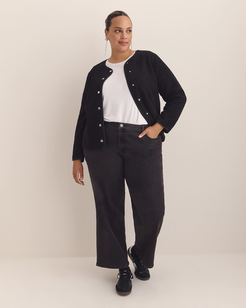 Ladies Knit Cardigan – Straight Fit, Crewneck, Button-Up Front