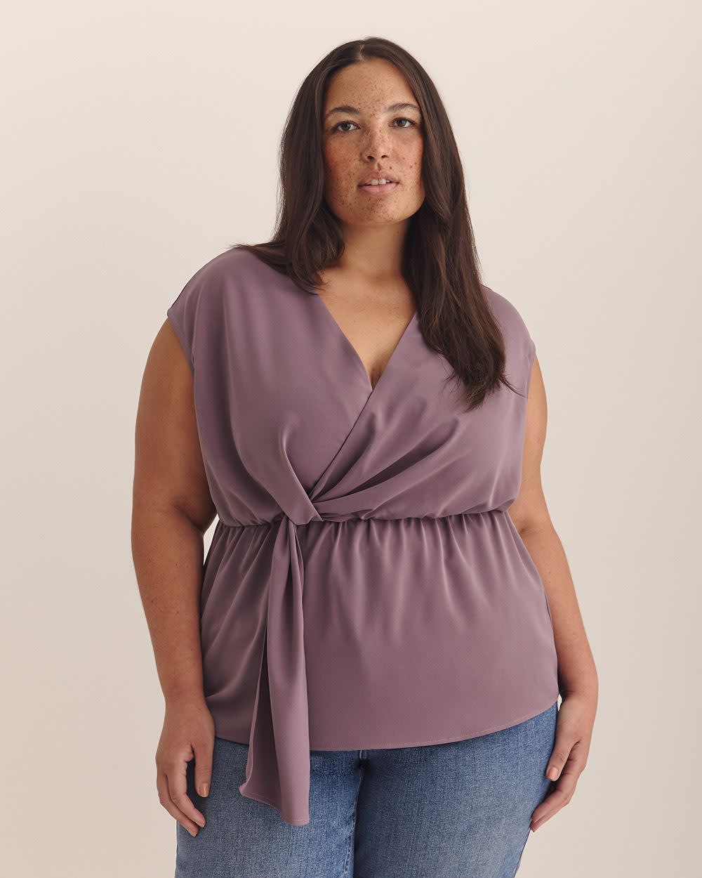 Extended-Sleeve V-Neck Knotted Blouse - Addition Elle