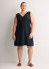Linen Blend V-Neck Swing Dress with Crochet Tape