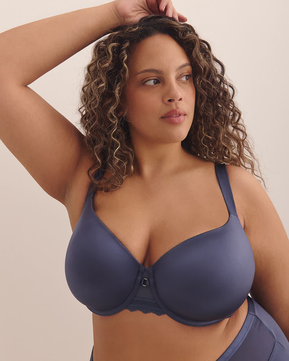 Blue Satin Underwire Padded T-Shirt Bra with Lace - ti Voglio