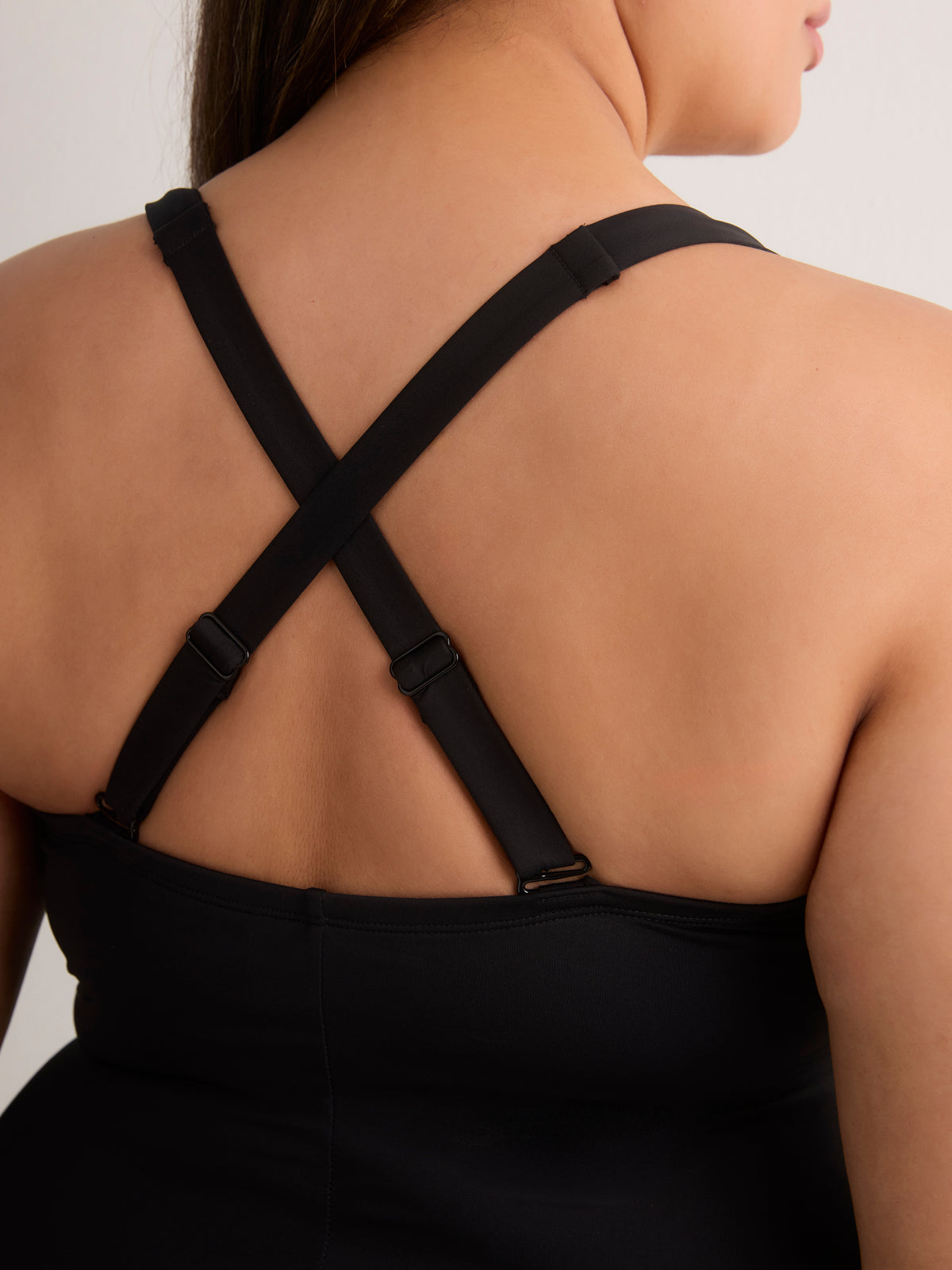 Black Shirred Mid-Leg One-Piece Swimsuit