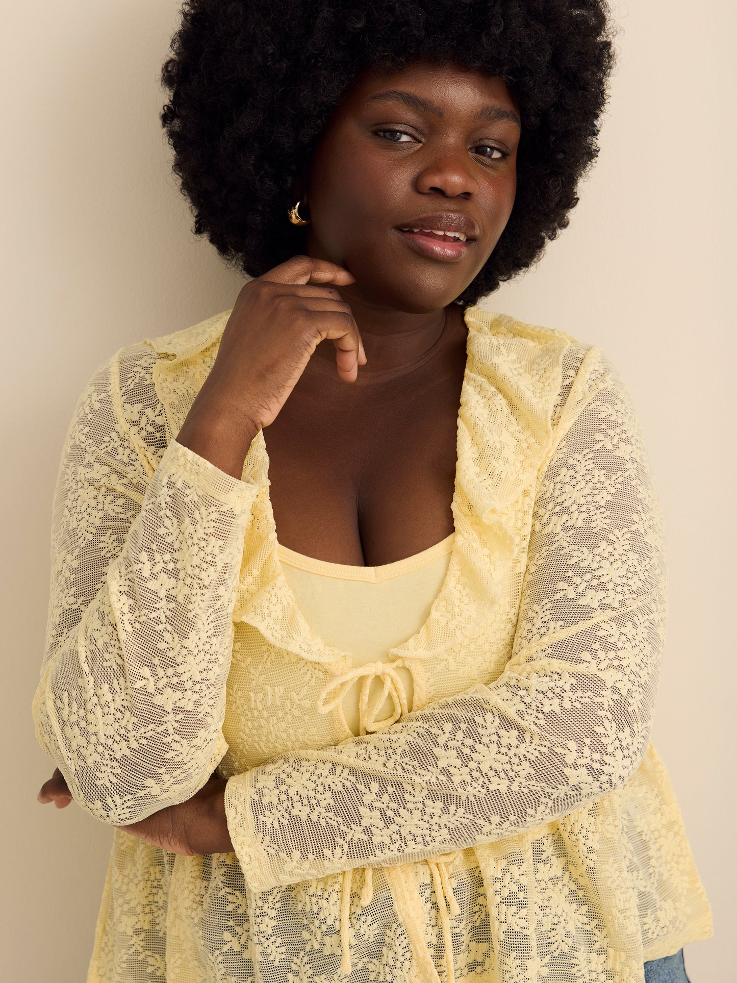 V-Neck Fit and Flare Lace Top with Ruffles