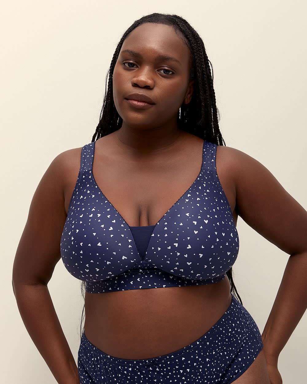 Navy Heart-Print Wireless Padded T-Shirt Bra - ti Voglio