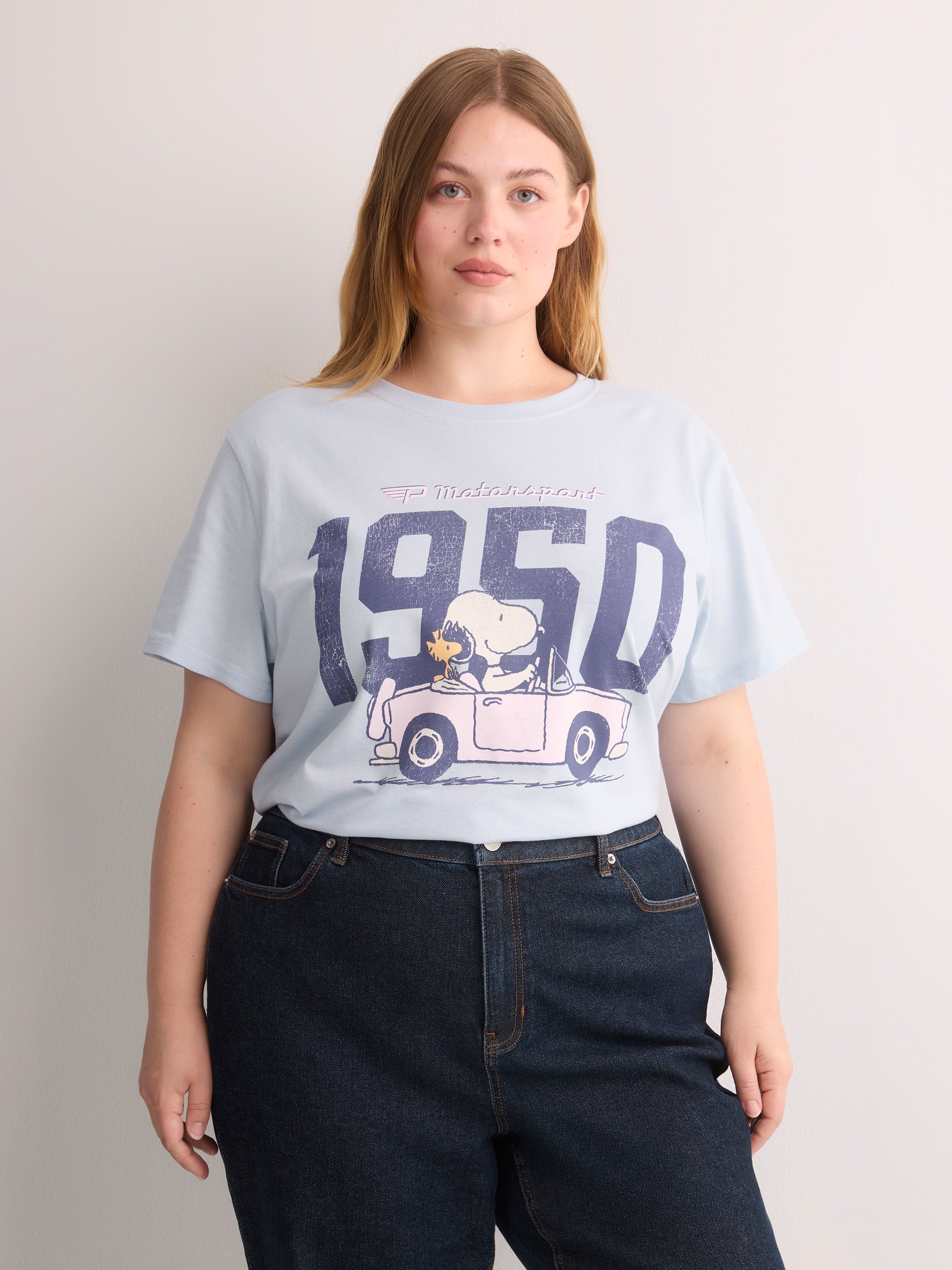 Blue Short-Sleeve Crew-Neck Tee with Snoopy Print