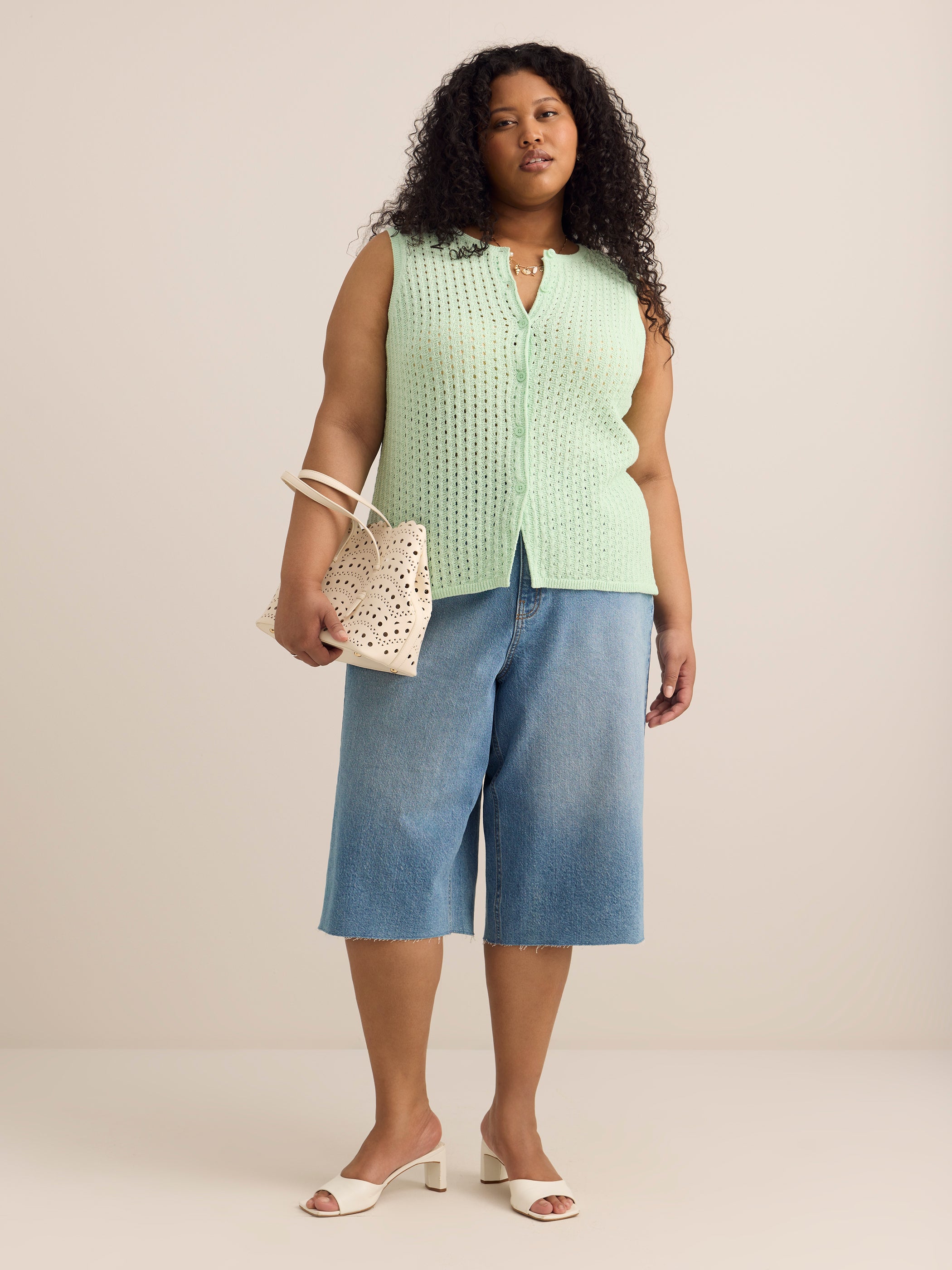 Buttoned-Down Sleeveless Sweater Vest