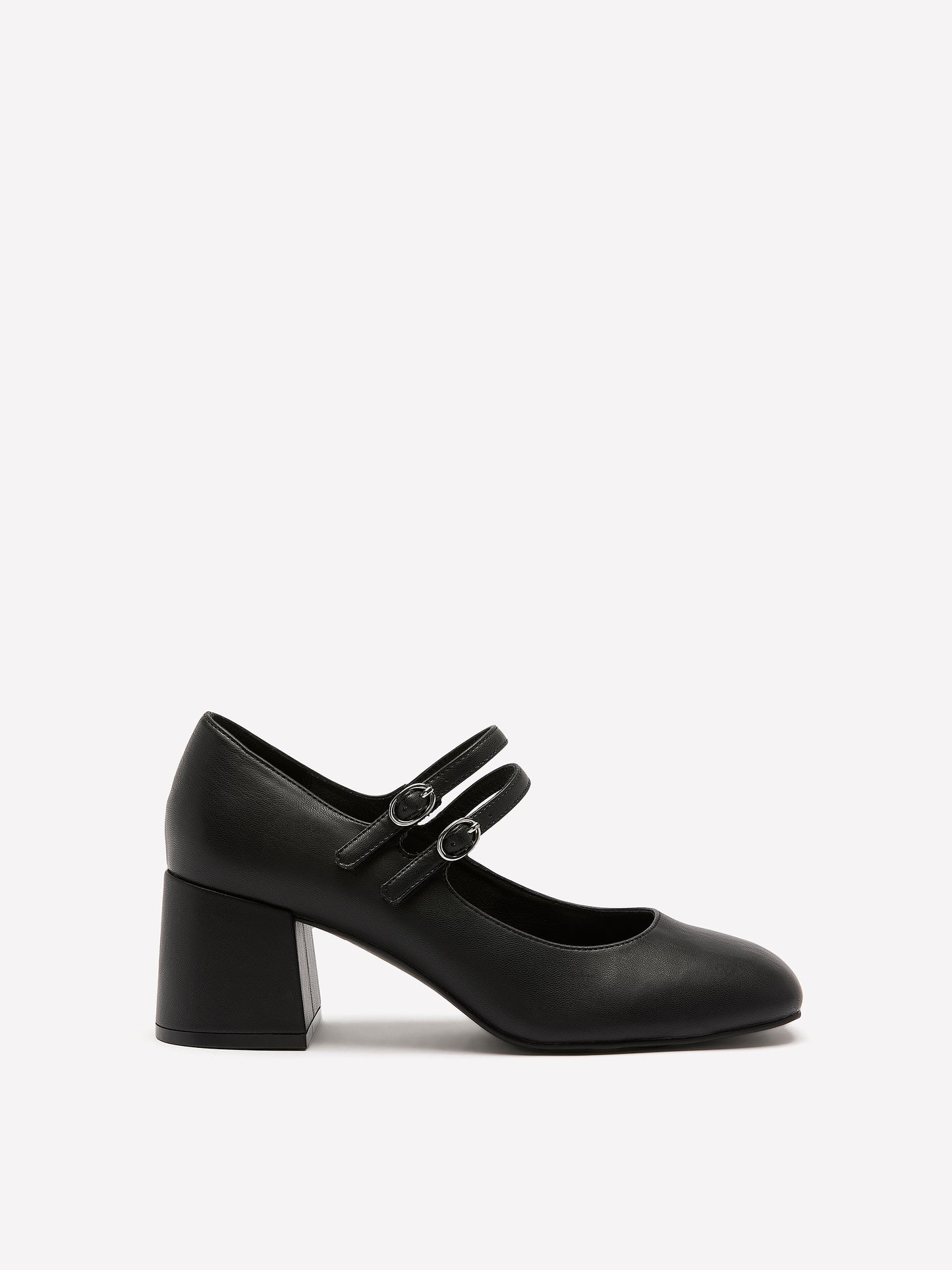 Extra Wide Width, Faux Leather High Block Heel Shoe with Double Strap