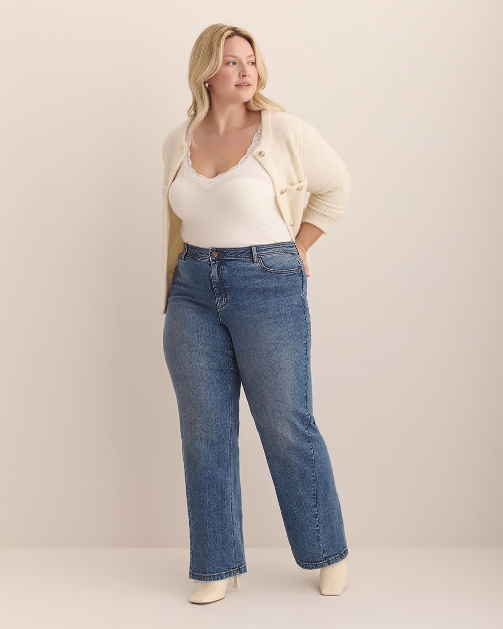 Pantalon en denim à  jambe ultra large avec couture avancée- Addition Elle