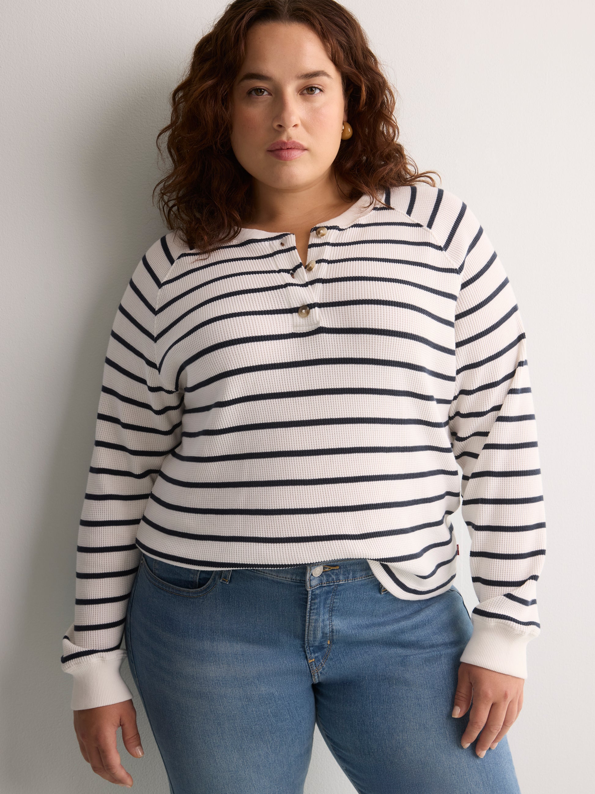 White and Navy Striped Henley Long-Sleeve Tee - Levi's