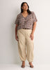 V-Neck Bubble-Sleeve Blouse with Smocked Yoke