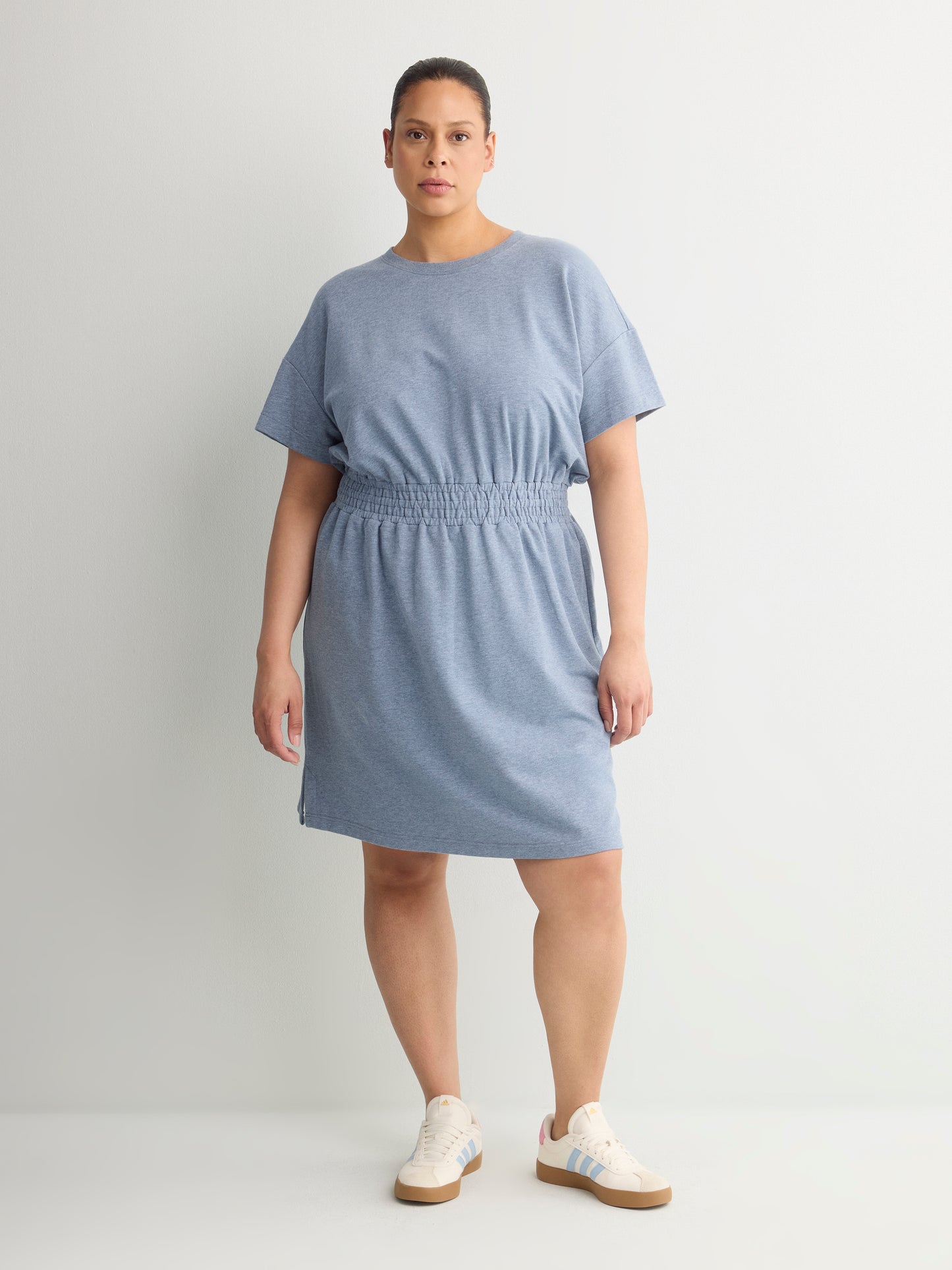 Short-Sleeve French Terry Dress with Elastic Waist - Active Zone