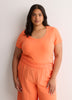 Ribbed Knit Fitted Short-Sleeve T-Shirt