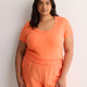 Ribbed Knit Fitted Short-Sleeve T-Shirt
