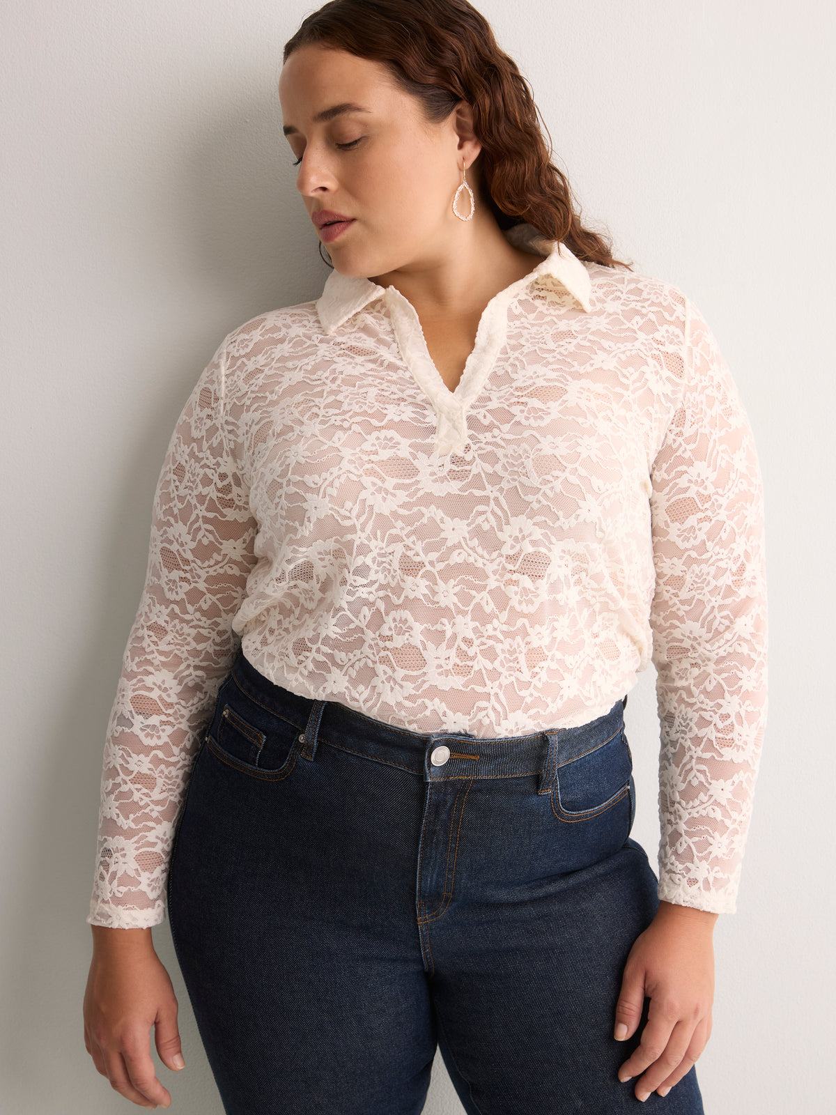 Straight-Fit Lace Polo Top