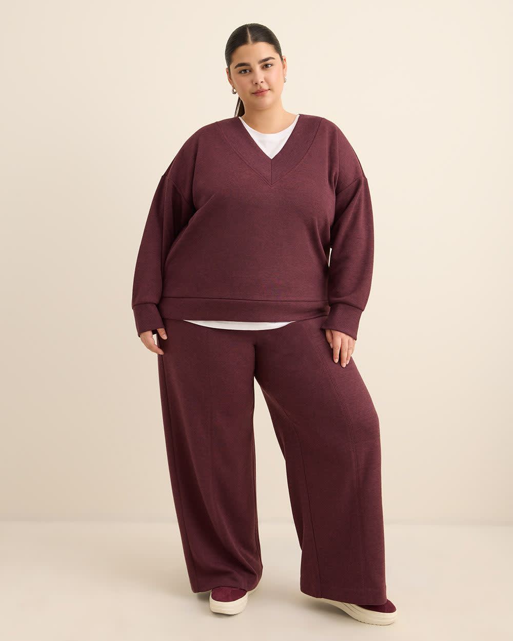 Dropped Shoulder Long-Sleeve V-Neck Top