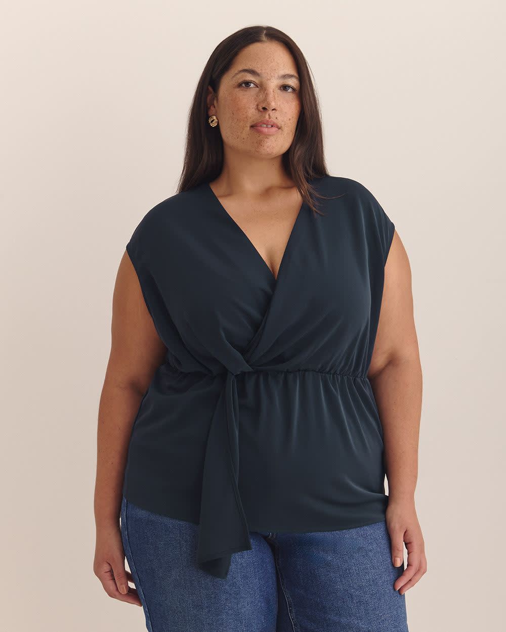 Extended-Sleeve V-Neck Knotted Blouse - Addition Elle