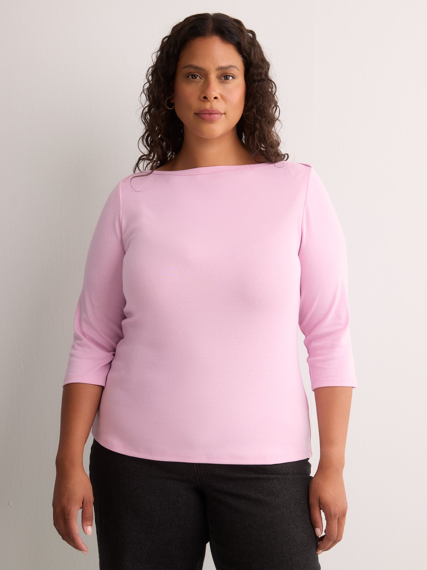 Fitted 3/4-Sleeve Boat-Neck Ribbed Knit Baby Tee