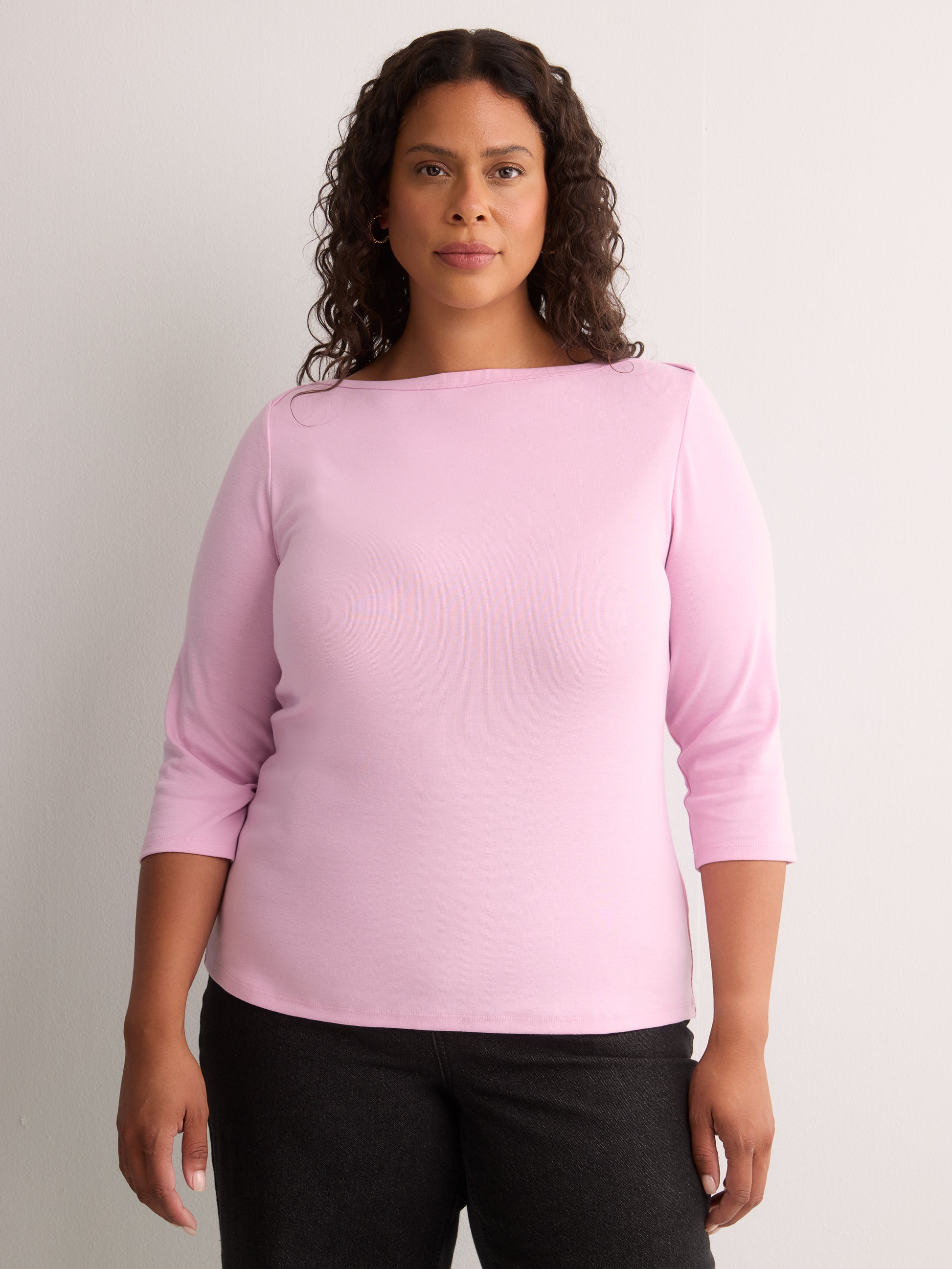 Fitted 3/4-Sleeve Boat-Neck Ribbed Knit Baby Tee