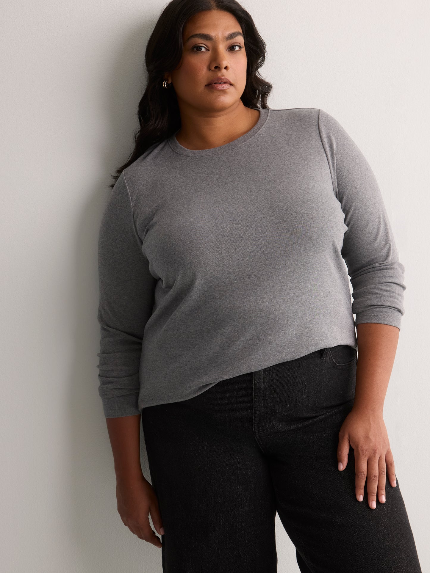 Fitted Long-Sleeve Rib Knit Tee