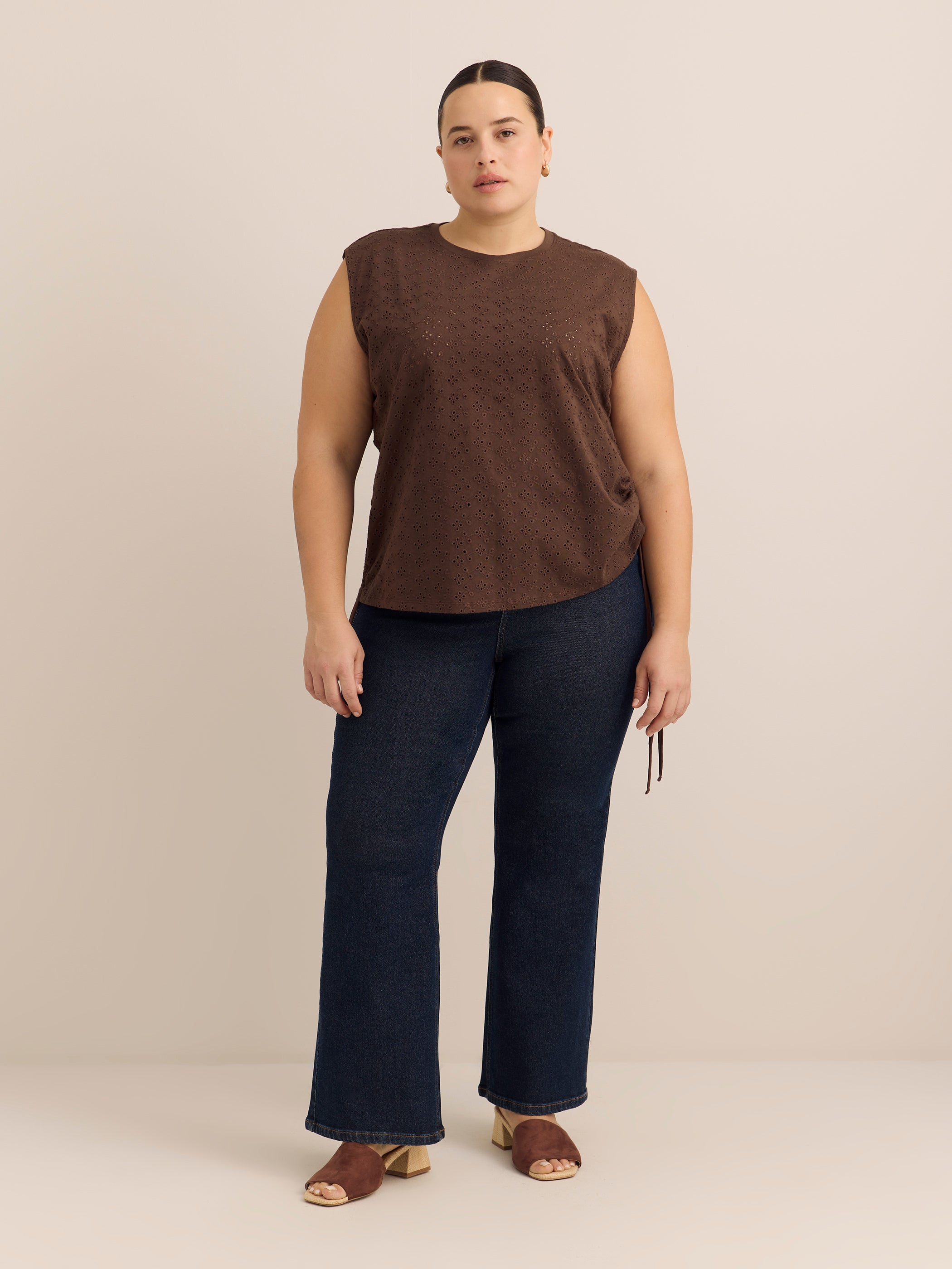 Sleeveless Eyelet Knit Top with Shirred Sides