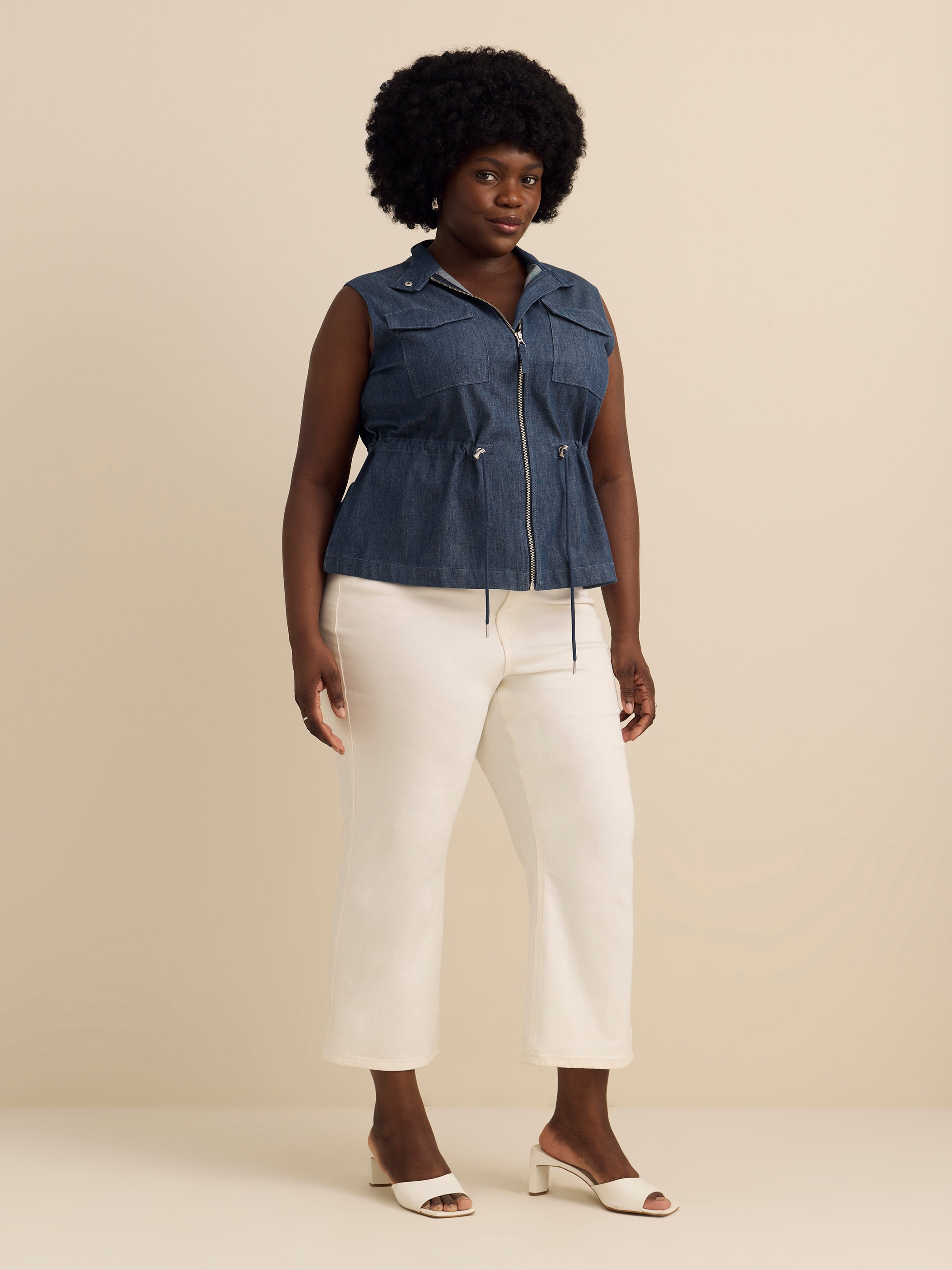 d/C JEANS Plus Size Safari Denim Vest Sleeveless Adjustable Waist