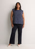 Responsible, Straight Extended-Sleeve Silky Blouse with Decorative Buttons